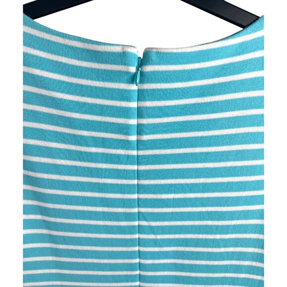 Talbots Edie Knit Fit & Flare Stripe Sleeveless Dress Turquoise & White Medium - Picture 10 of 15